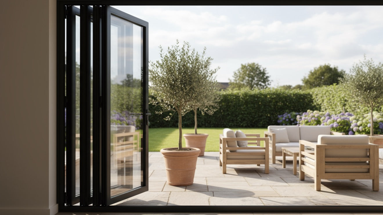 Aluminum Bifold Door 144″Wx96″H – OUT SWING FROM EXTERIOR VIEW