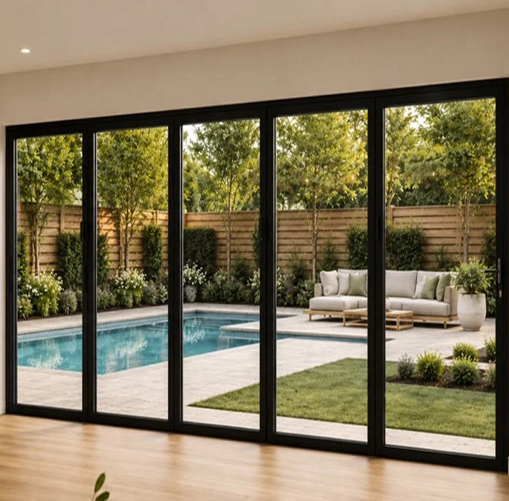 144 x 96 inch aluminum folding door exterior out swing