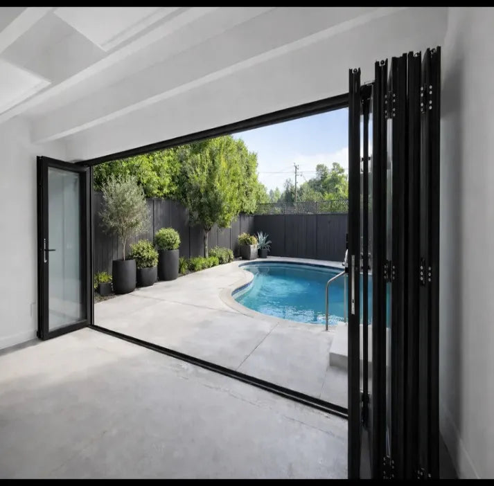 240 x 80 inch aluminum folding door exterior out swing
