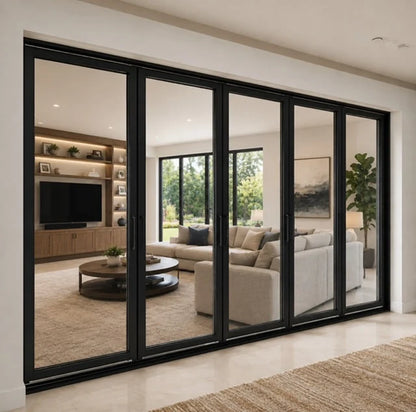 Aluminum bifold patio door 144W x 96H exterior view