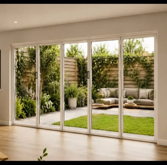 216W x 80H aluminum bifold door out swing exterior view