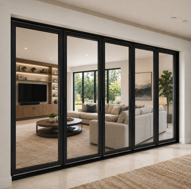 Aluminum Bifold Door 144″Wx80″H – OUT SWING FROM EXTERIOR VIEW
