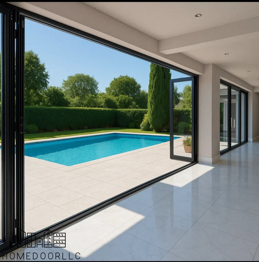 240W x 96H aluminum bifold door out swing exterior view