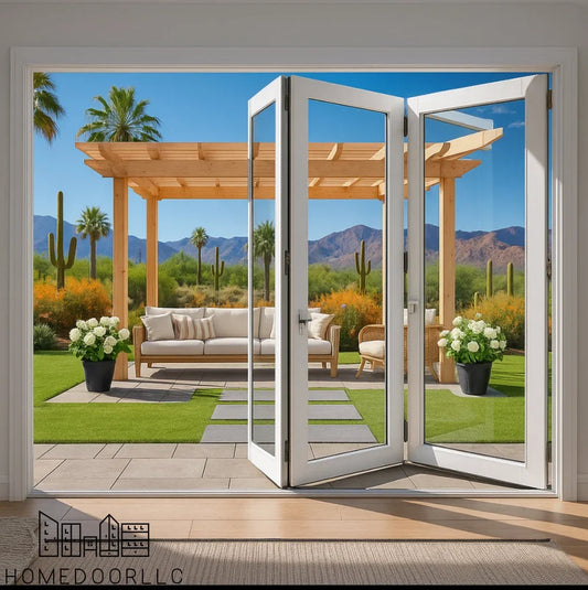96W x 96H aluminum bifold door out swing exterior view